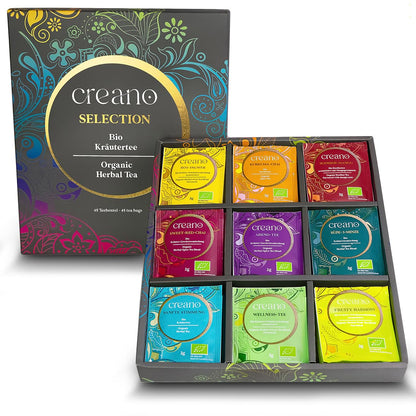 Creano Organic Herbal Tea Sampler Gift Set - Tea Gift Box - 27 Organic Tea Bags in 9 Different Varieties 54 g