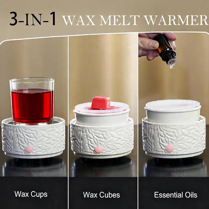 Wax Melt Warmer 3-in-1 Electric, Ceramic Wax Burner for Scented Wax & Essential Oil – Fast Heating, Flame-Free Aromatherapy for Home Office, White