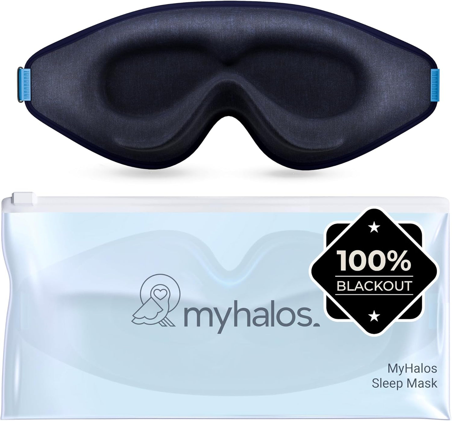 MyHalos® Sleep Mask – 3D Blackout Eye Mask for Women & Men, Side Sleepers, Zero Pressure Memory Foam Eyelash Friendly, Breathable,Award-Winning Sleep Aid for Travel (Black, 1 Count (Pack of 1)