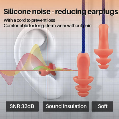 NRR 33dB Foam Ear Plugs with Cord,100 Pairs/Box，for Sleeping | Ultra-soft PU foam, fit ear canals, individually wrapped,earplugs for Construction , traveling, studying. shooting ranges