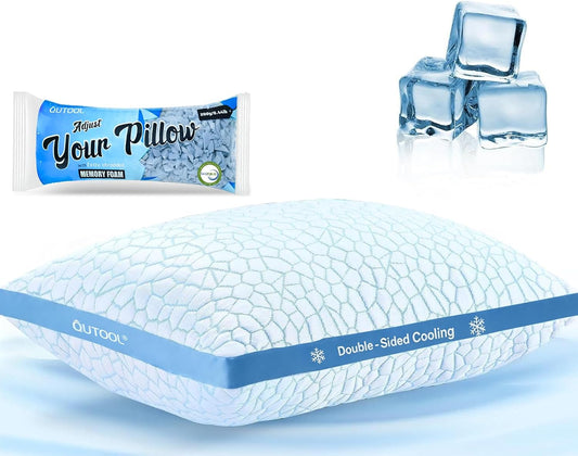 QUTOOL Double Sided Cooling Pillow for Hot Sleepers, Shredded Memory Foam Pillows Queen Size Set of 2, Adjustable Soft & Firm Gel Bed Pillow for Side, Back, Stomach Sleepers