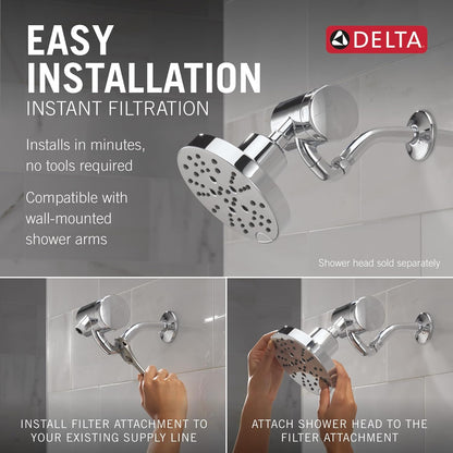 Delta Faucet Clarifi Premium Shower Filter Attachment with Filter, Hard Water Shower Filter, Shower Head Filter, Stainless 5SF100-SS