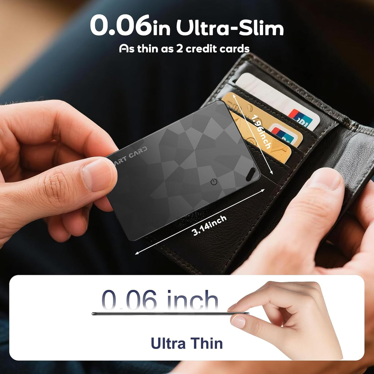 Wallet Tracker Card (iOS and Android) - 0.06in Slim Tracking Card