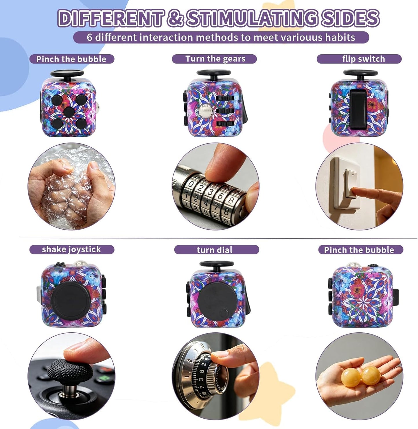 Fidget Cube & Infinity Cube Toys for Adults, 6 Pack Multi-Sided Sensory Anxiety Relief Toys for Autism, ADD/ADHD/OCD, Cool Handheld Fidget Gadgets for Stress & Focus