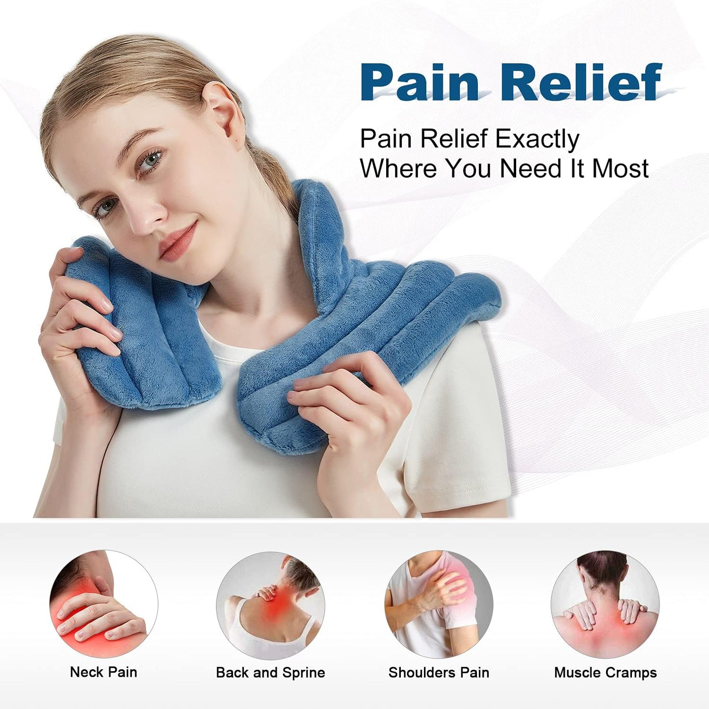 MORLIDEN Neck Heating Pad Microwavable for Shoulders, Warmer Wrap Microwave Heating Pad for Neck and Shoulders for Pain Relief (Navy Blue)