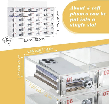 Transparent Acrylic Wallmounted Phone Charging Station 30 Slots Lockable with Keys Nized Storage for Mobile Devicesideal for OfficesHomes,One Color-25Slots