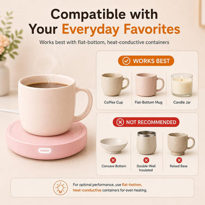 BESTINNKITS White Smart Coffee Auto On/Off Gravity-Induction Mug Office Desk Use, Candle Wax Cup Warmer Heating Plate (Up to 131F/55C)