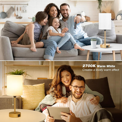 Small Bedside Table lamp for Bedroom - 3 Color Temperatures Bedside Lamps with USB C and A Ports, Pull Chain Table Lamps with AC Outlet, White Nightstand Lamps with Black Metal Base for Kids Reading