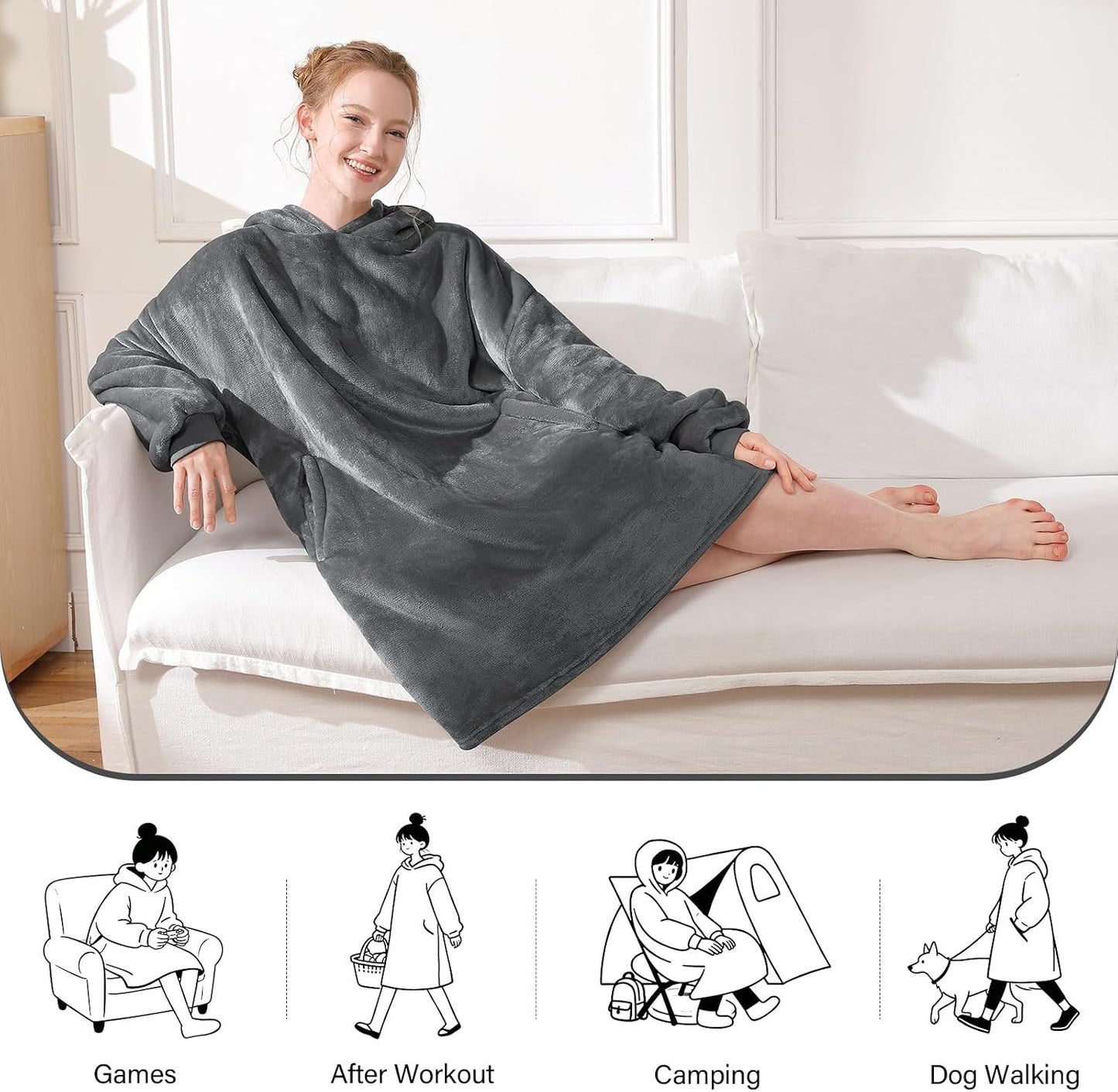 LetsFunny Blanket Hoodie,Oversized Wearable Sherpa Fleece Blanket Sweatshirt,Super Soft Warm Cozy with Giant Pocket,Gifts for Women Men Adults Teenagers, One Size Fits All