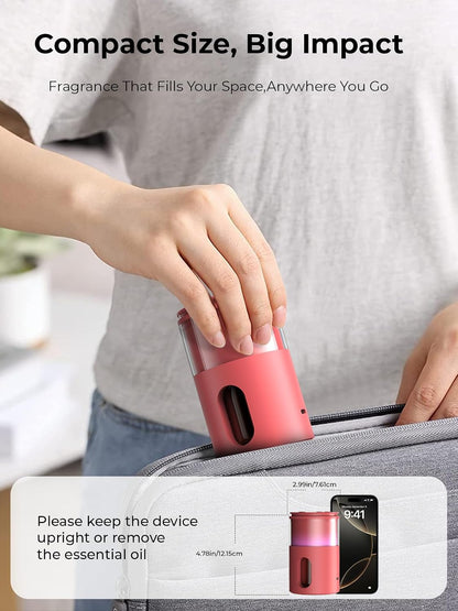 Waterless Essential Oil Diffuser: 𝟗 𝐂𝐨𝐥𝐨𝐫𝐬 𝐋𝐄𝐃 Scent Diffuser for Home&Car&Office - Portable Diffuser with 48H Battery, 4 Timers & 3 Mist Levels, Carbon Black