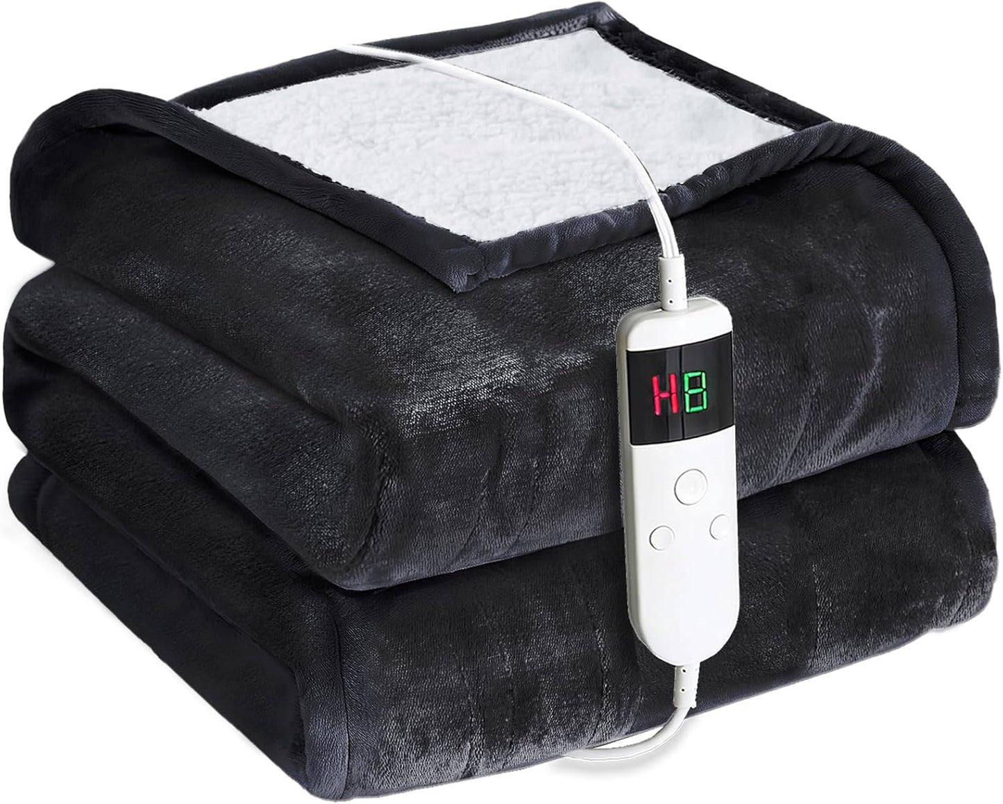 Electric Heated Blanket Throw Size 50''x60''-Control Heating Blanket, Soft & Warm Flannel 10-Level Temperature Control, 8 Hours Auto Off, Rapid Heating & Overheat Protection
