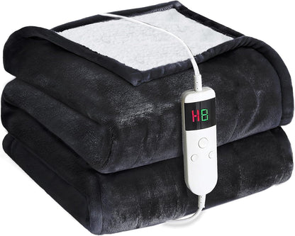 Electric Heated Blanket Throw Size 50''x60''-Control Heating Blanket, Soft & Warm Flannel 10-Level Temperature Control, 8 Hours Auto Off, Rapid Heating & Overheat Protection
