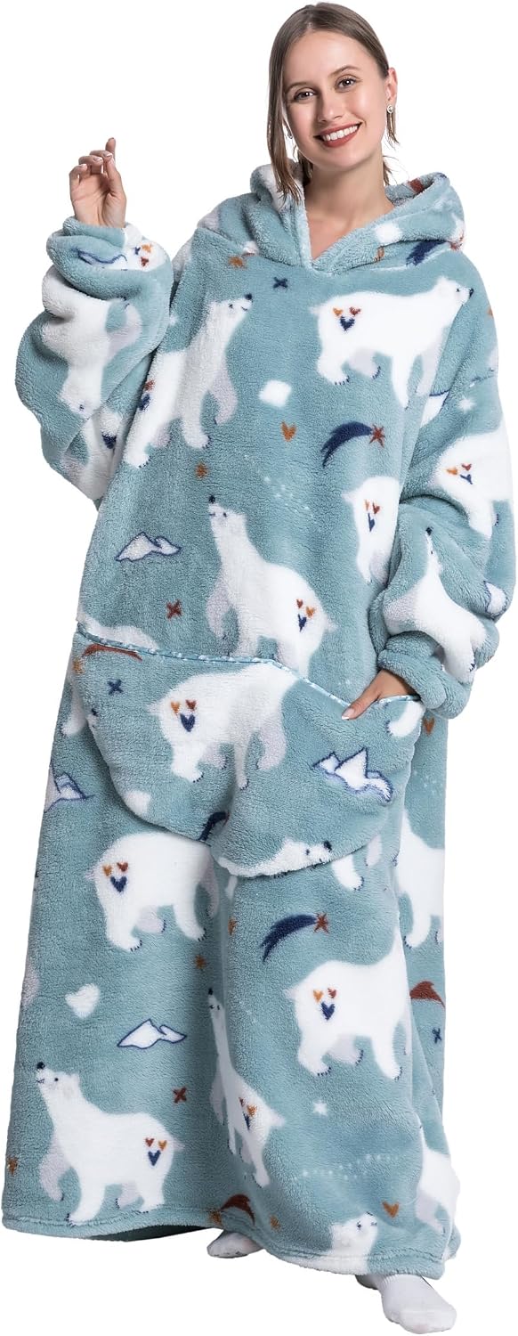 Capecage Blanket Hoodie, Long Hooded Blanket Sweatshirt as Birthday Gifts for Women Men, Long Wearable Blanket for Women Men.
