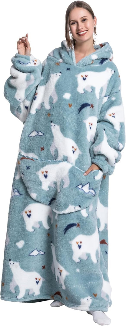 Capecage Blanket Hoodie, Long Hooded Blanket Sweatshirt as Birthday Gifts for Women Men, Long Wearable Blanket for Women Men.