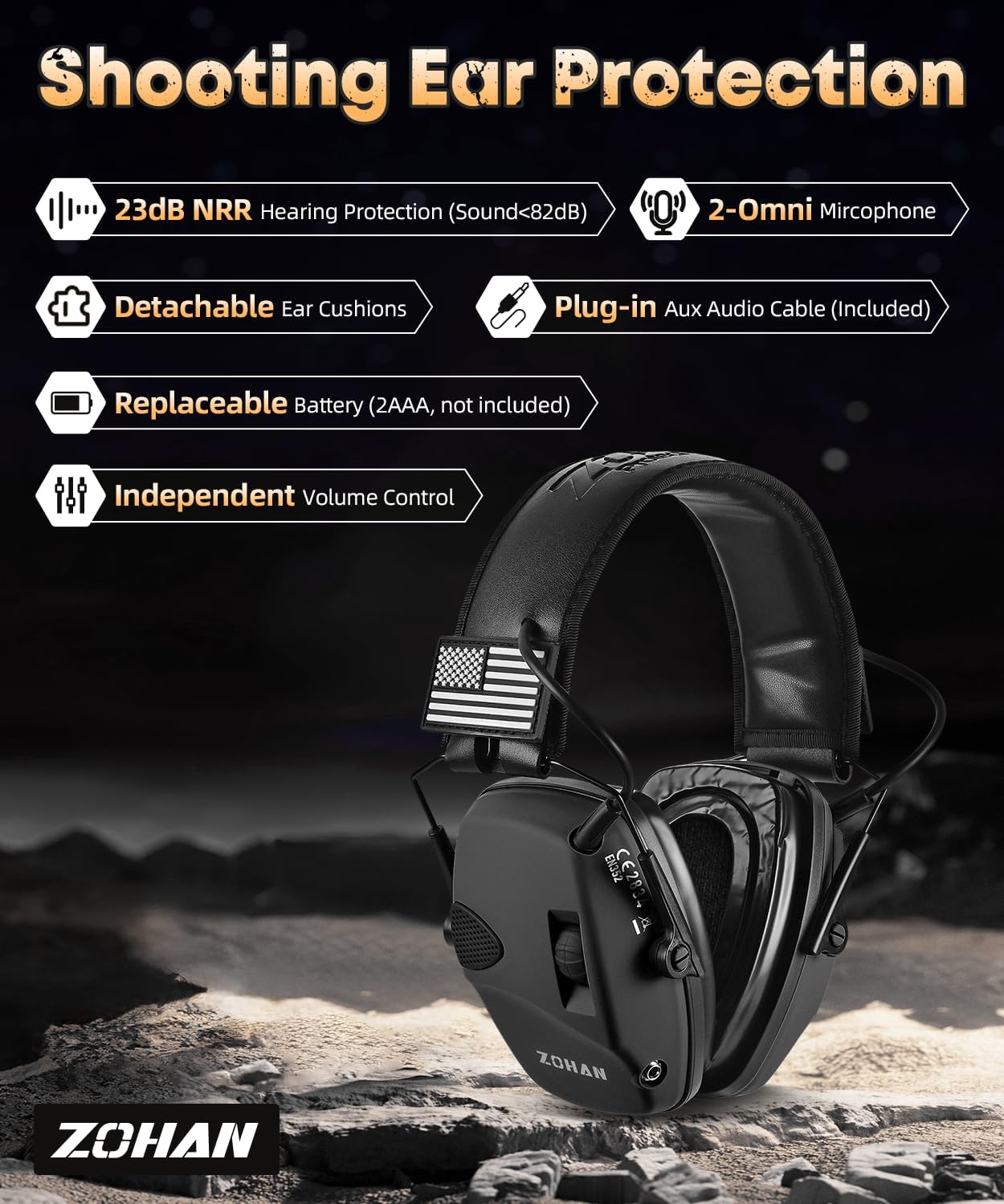 ZOHAN Electronic Shooting Earmuffs Built in Ambient Sound Amplifier, Hearing Protection for Shooters, NRR 23dB Noise Reduction, Ideal Gun Range Ear Protection Headphones for Hunting-Black&Purple