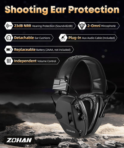 ZOHAN Electronic Shooting Earmuffs Built in Ambient Sound Amplifier, Hearing Protection for Shooters, NRR 23dB Noise Reduction, Ideal Gun Range Ear Protection Headphones for Hunting-Black&Purple