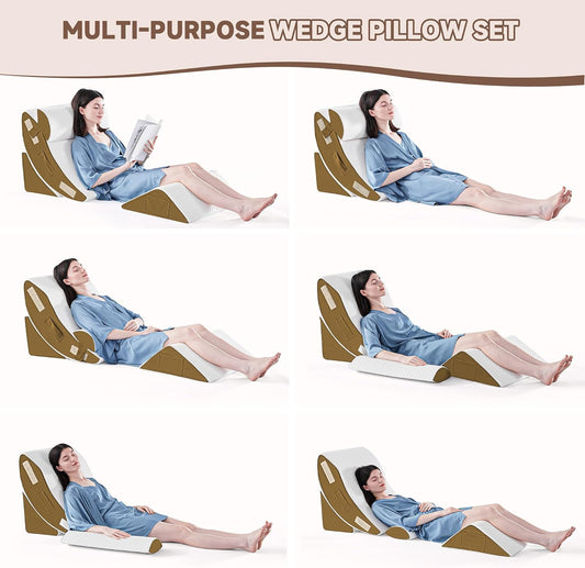 Yojoker 4PCS Orthopedic Bed Wedge Pillow Set for Sleeping, Post Surgery Foam Pillow for Body, Back and Leg Pain Relief, Triangle Adjustable Support Pillow - Acid Reflux, Anti Snoring & GERD Sleeping
