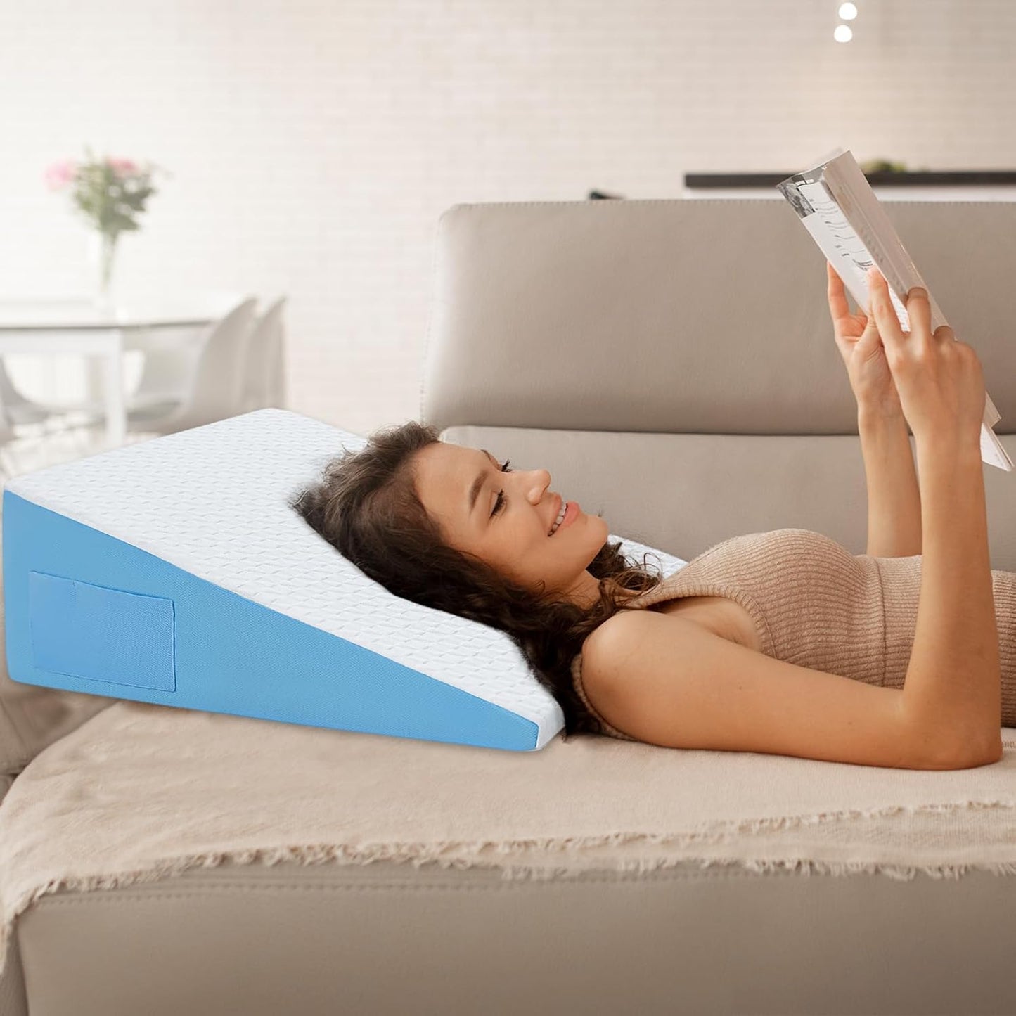 Wedge Pillow for Sleeping, 7.5" Bed Wedge After Surgery, Back Pain Relief, Memory Foam Pillow Triangle Incline Wedge for Back Support, Leg Elevation