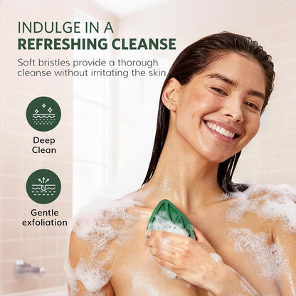 Sndyi Silicone Body Scrubber, Gentle Exfoliating Body Scrubber for Sensitive Skin, Leaf Shaped Shower Scrubber for Body with Lathering Bristles, Silicone Loofah Body Brush for Showering, Oatmeal