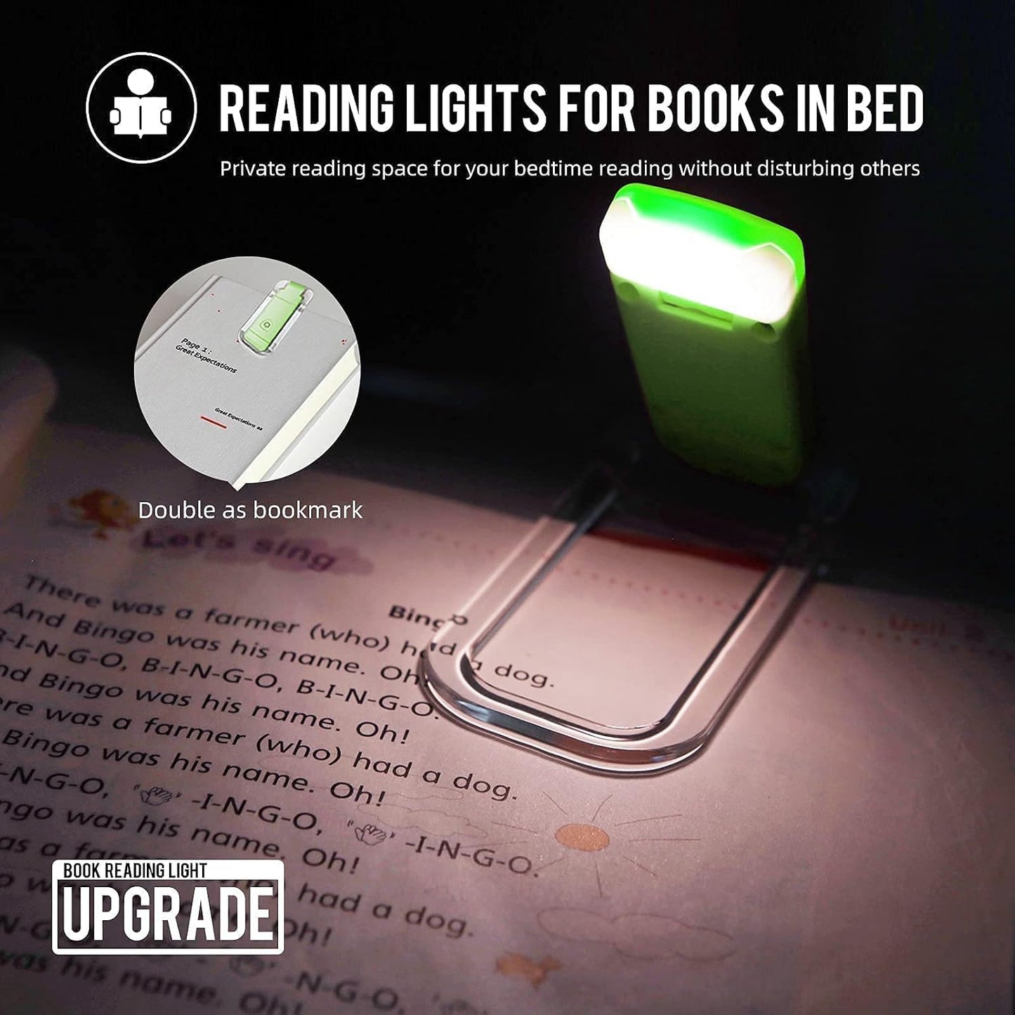 EGWASER Book Reading Light, Portable USB Rechargeable LED Clip on Book Lights for Reading in Bed, 3 Brightness Adjustable Dimmable Bookmark Light for Eye-Protection, Reading Lamp (White)