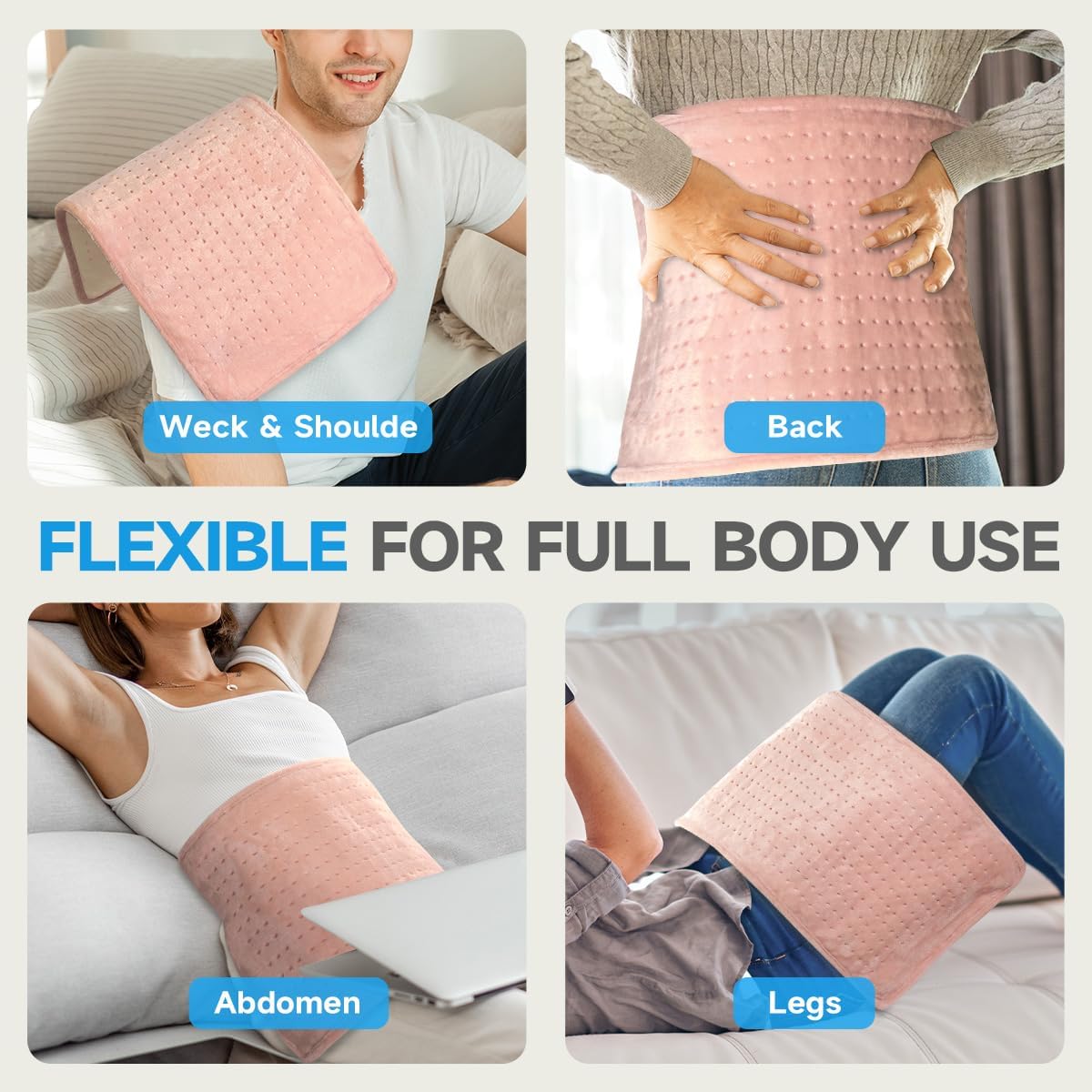 GOTCOZY Heating Pad 12"x24" for Back Pain Relief & Cramps(Rose)