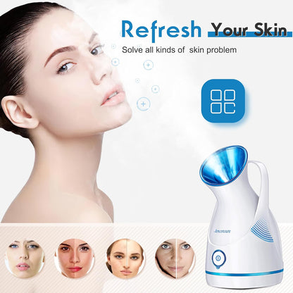 Amconsure Facial Steamer - Nano Ionic Face Steamer Warm Mist Steamer for Home Sauna SPA, Humidifier for Face Steamer for Deep Cleaning Unclogs Pores Sinuses - Bonus 5 Piece Stainless Steel Skin Kit
