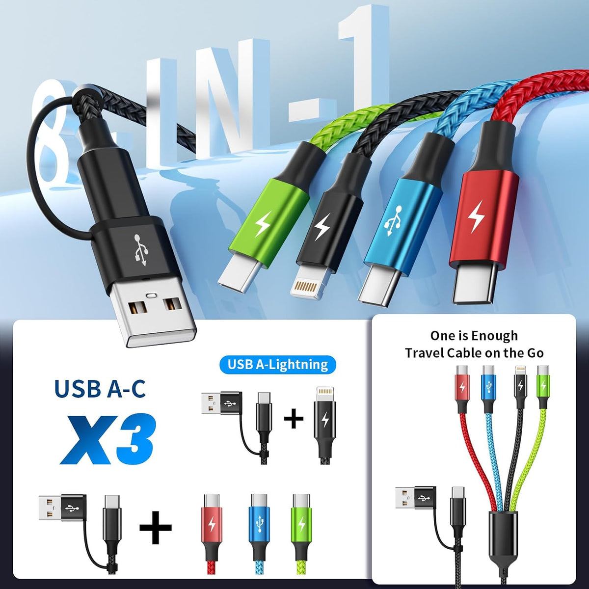 4 in 1 Multi Charging Cable, 5FT Charging Cords for Multiple Devices
