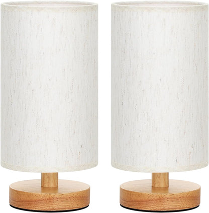 Fenmzee Small Table Lamp for Bedroom - Inline Control, Bedside Lamp with 3000K A15 LED Blub, Easy Assembly (Cream Shade - Wood Base, 9" Inline Control)