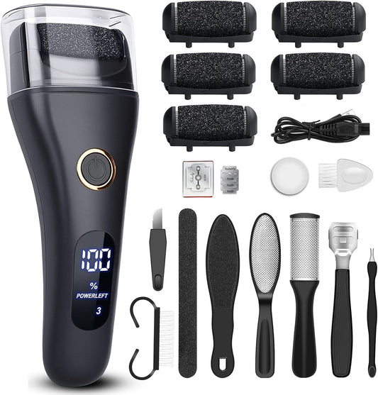 Electric Foot File Callus Remover for Feet - 6pcs Larger Grinding Head&3Speed, Pedicure Kit Foot Scrubber Deadskin Callus Remover, Foot Care Kit Pedicure Tools for Dead Skin Callus Hardskin Dry Cracks