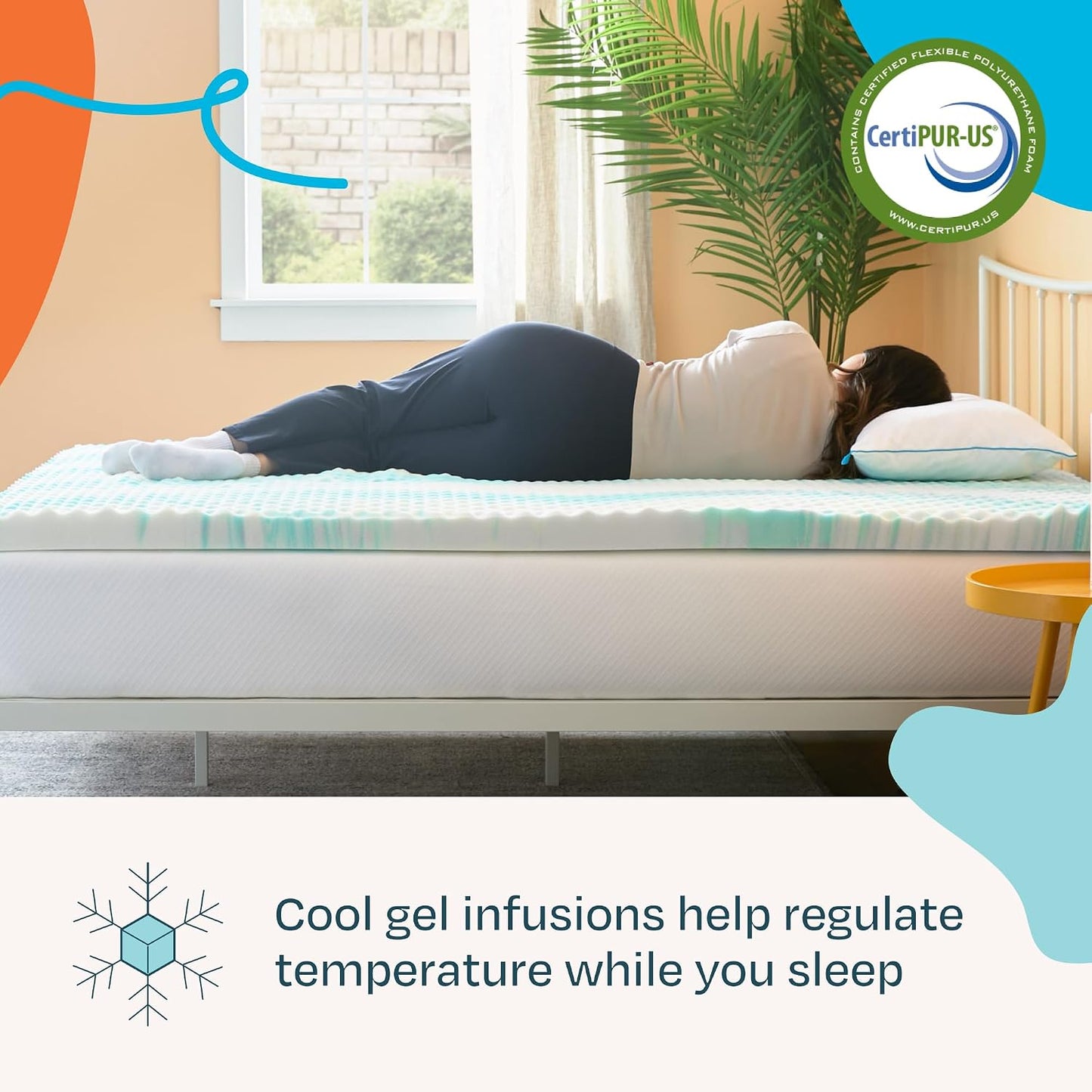 Linenspa Memory Foam Mattress Topper, Queen Size - 2 Inch Gel Infused Memory Foam - Plush Feel - Cooling and Pressure Relieving - CertiPUR Certified