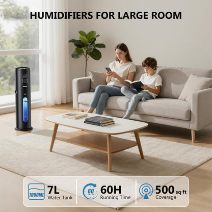 Humidifiers for Bedroom Large Room Humidifiers for Home,7L/1.85Gal Large Humidifier with Smart App & Remote Control, 4 Mist Levels Cool Mist Humidifiers Black