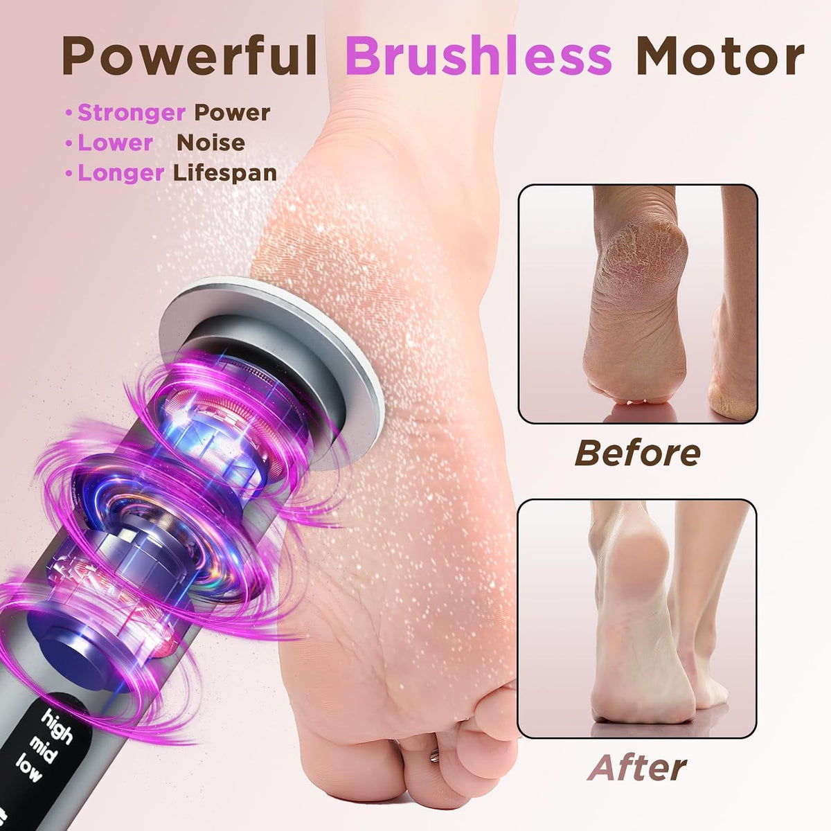 Electric Foot Callus Remover with 2600mAh Battery, 60Pcs Sandpaper Discs