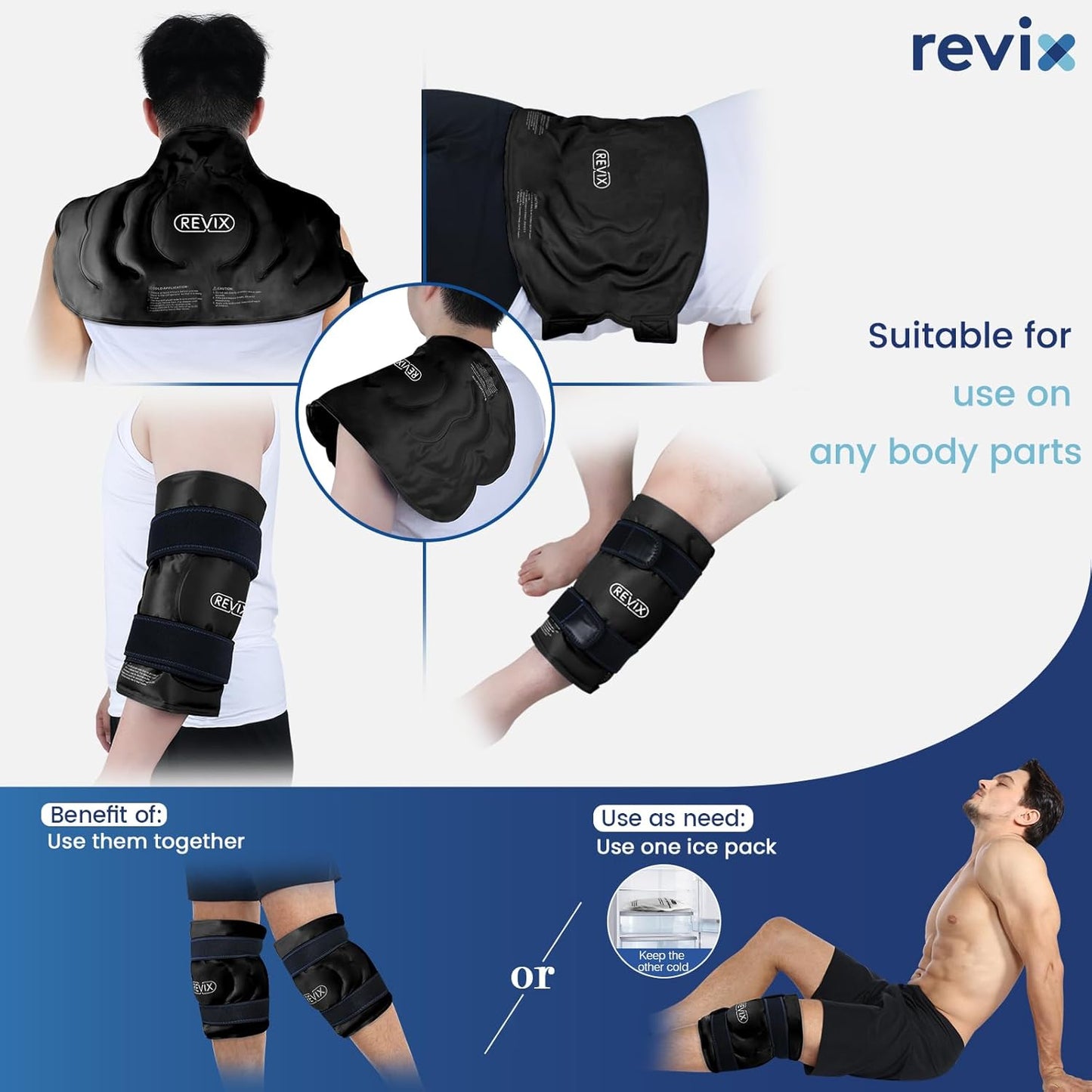 REVIX 20‘’ XXXL Knee Ice Pack Wrap Around Entire Knee, Extra Large Ice Pack for Knee Meniscus Tear and Arthritis, Cold Compress Therapy, Reusable Ice Wraps for Back, Shoulder, Post-Workout Recovery
