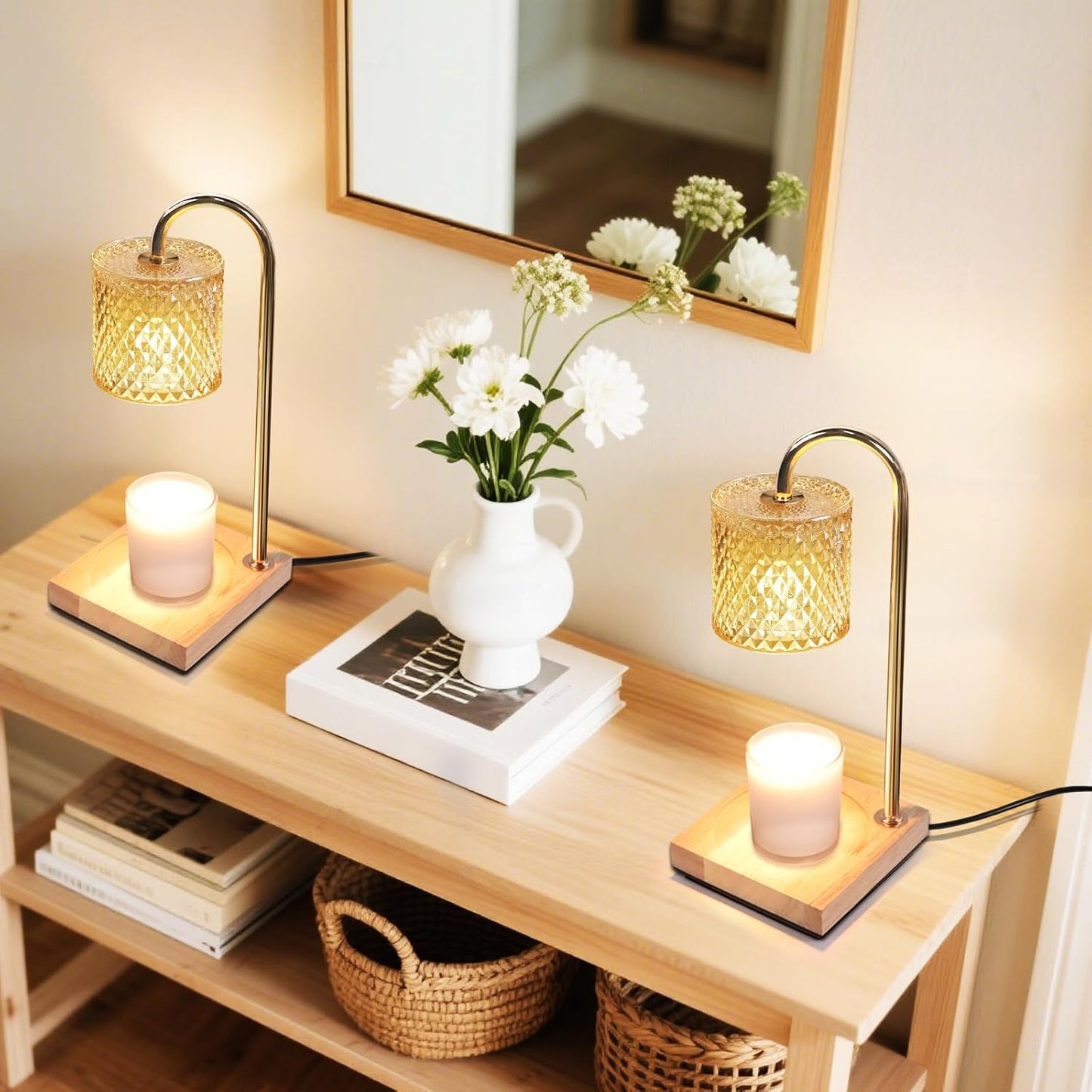 TigQiang Candle Warmer Lamp with Timer Dimmer, Birthday Gifts for Women Mom, House Warming Gifts, Elegant New Home Decor, Wax Warmer for Jar Candles, Heater Lamp for Scented Wax, Amber Glass