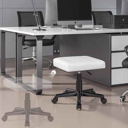 VECELO Under Desk Footrest, PU Ergonomic Foot Rest with Wheels, Comfort Padding, Height Adjustable for Relieving Leg Pain, Stiffness, Black