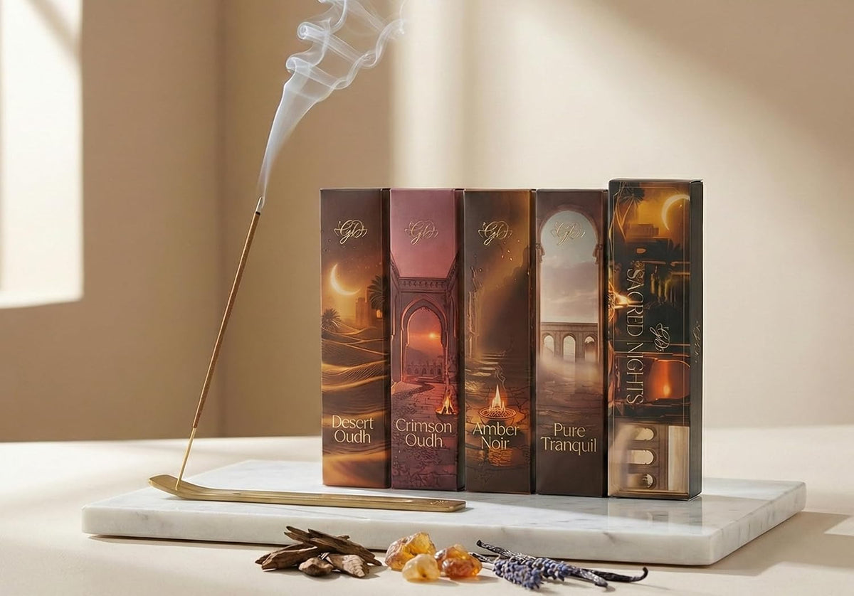 Incense Sticks Variety Pack with Wooden Holder | Nag Champa, Rose, Lavender, White Sage, Frankincense, Palo Santo & Sandalwood | Hand-Rolled Masala Incense