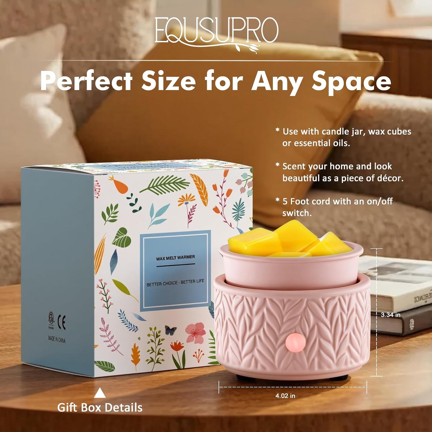 EQUSUPRO Wax Melt Warmer for Scented Wax Melts 3-in-1 Electric Ceramic Candle Wax Warmer Burner Fragrance Wax Melter for Home Office Bedroom Gift & Decor (Leaf)