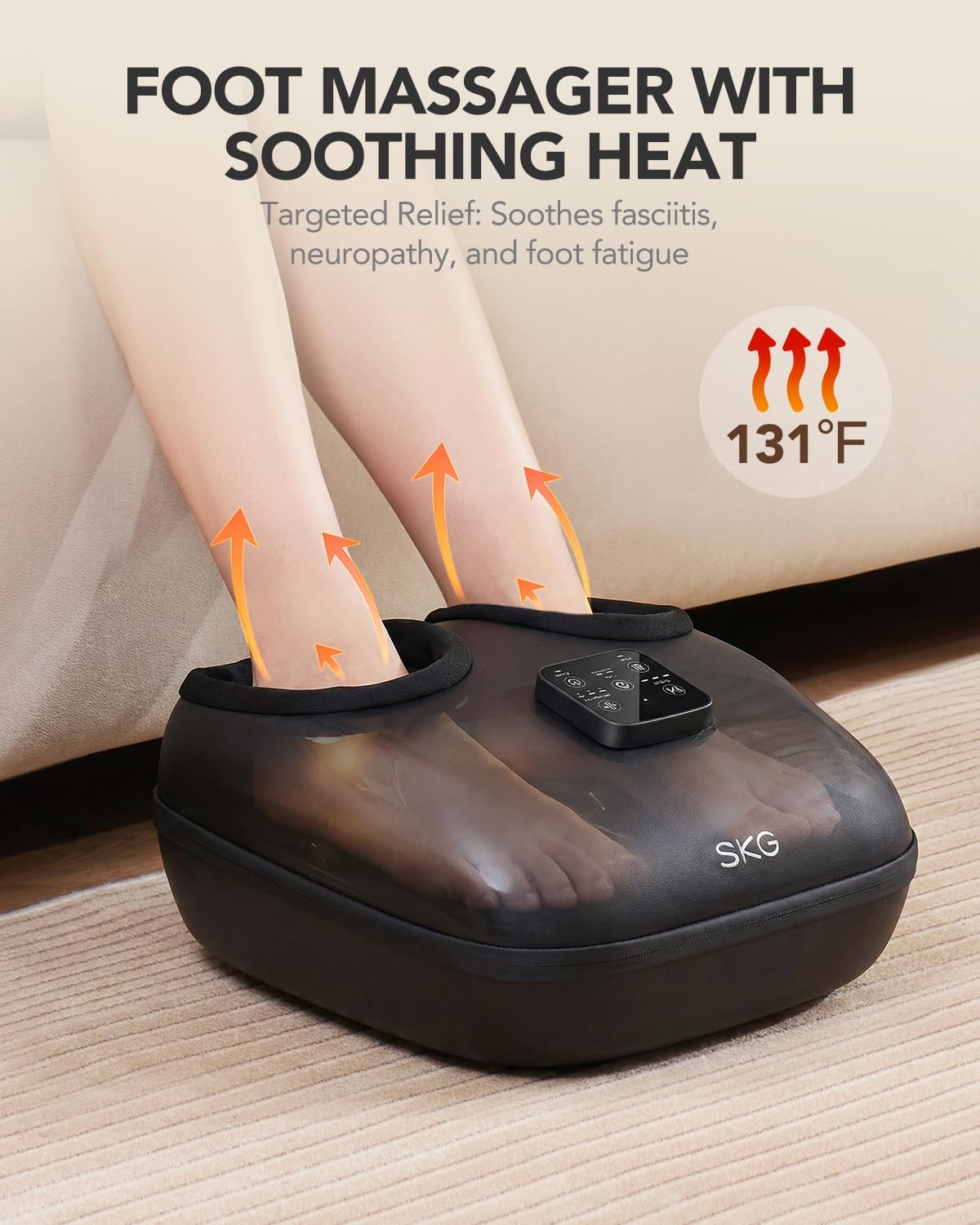 SKG YS100 Foot Massager with Heat and Remote, Upgrade Electric Feet Massager for Plantar Fasciitis Pain Relief, 3 Levels Compression Massage for Neuropathy Plantar Fasciitis, Fits Size 5-13,