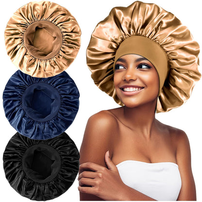 3PCS Extra Large Satin Bonnets for Sleeping, Hair Bonnets for Black Women Braids Curly Hair, C