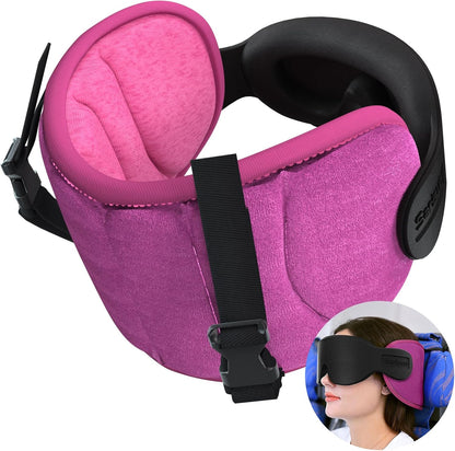 SARISUN Travel Pillows for Airplanes, 360° Stable Support Airplane Pillow with 3D Eye Mask, Headrest Pillow for Long Flight Road Trip Sleep, Stop Bobblehead Travel Essential, Black