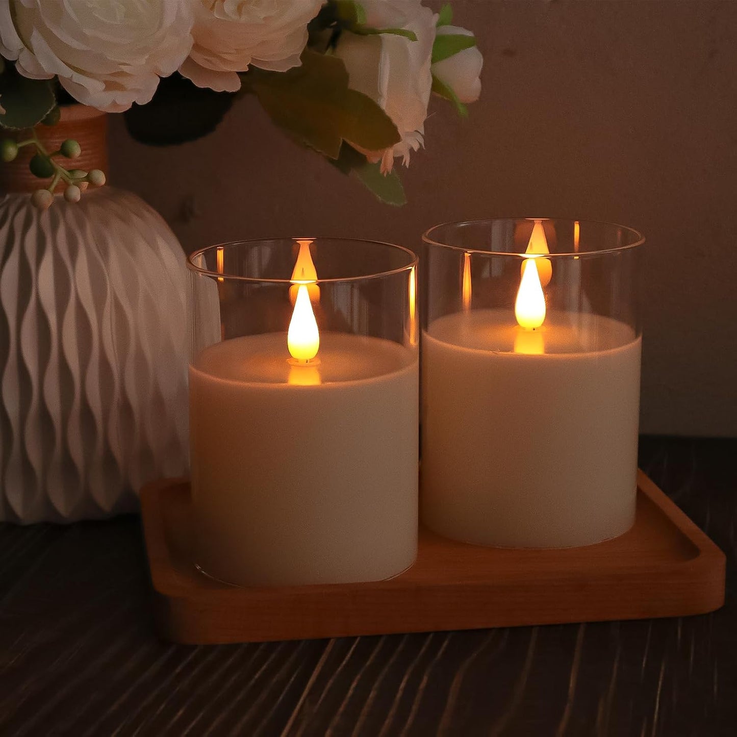 TECHLONG Flameless Candles Battery Operated with Timer, 3D Moving Flame Flickering, Last 600+ Hours Battery Candles, 3" x 3" Ivory Real Wax Electric LED Candle for Wedding Party Decorations
