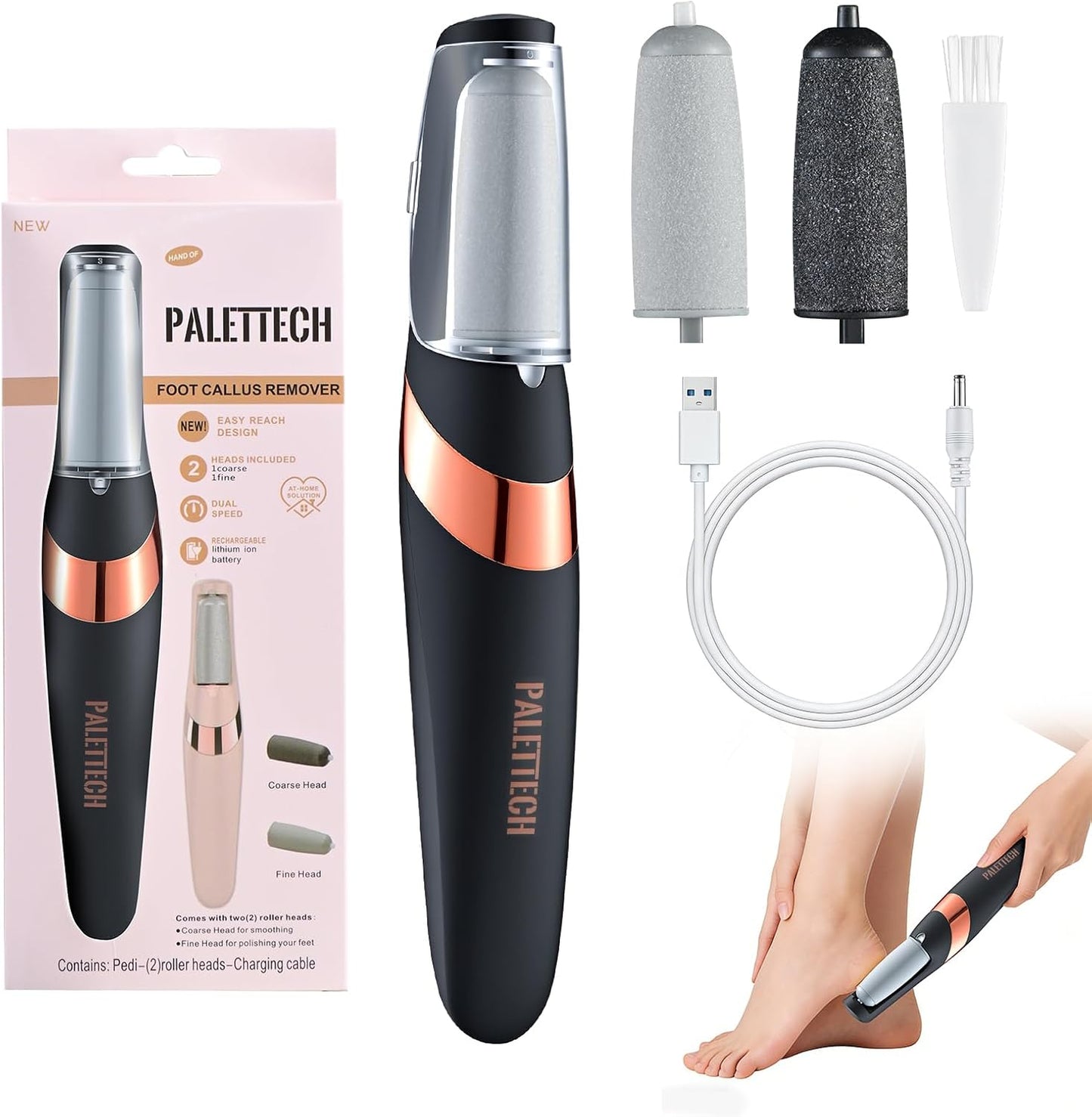 Foot Callus Remover, Electric Callus Remover for Feet with Dual Roller Heads, 2 Speeds & LED Light, 3× Faster Than Manual, 90-Min Runtime, Pedicure Tools for Feet, Foot File for Home Use
