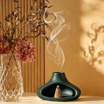 Ceramic Palo Santo Holder with Mini Chimney, Ash Catcher Incense Holder for Palo Santo Sticks, Sage Bundles, Incense Cones, Fireplace Style Smudge Bowl for Meditation, Yoga Home Decor(White)