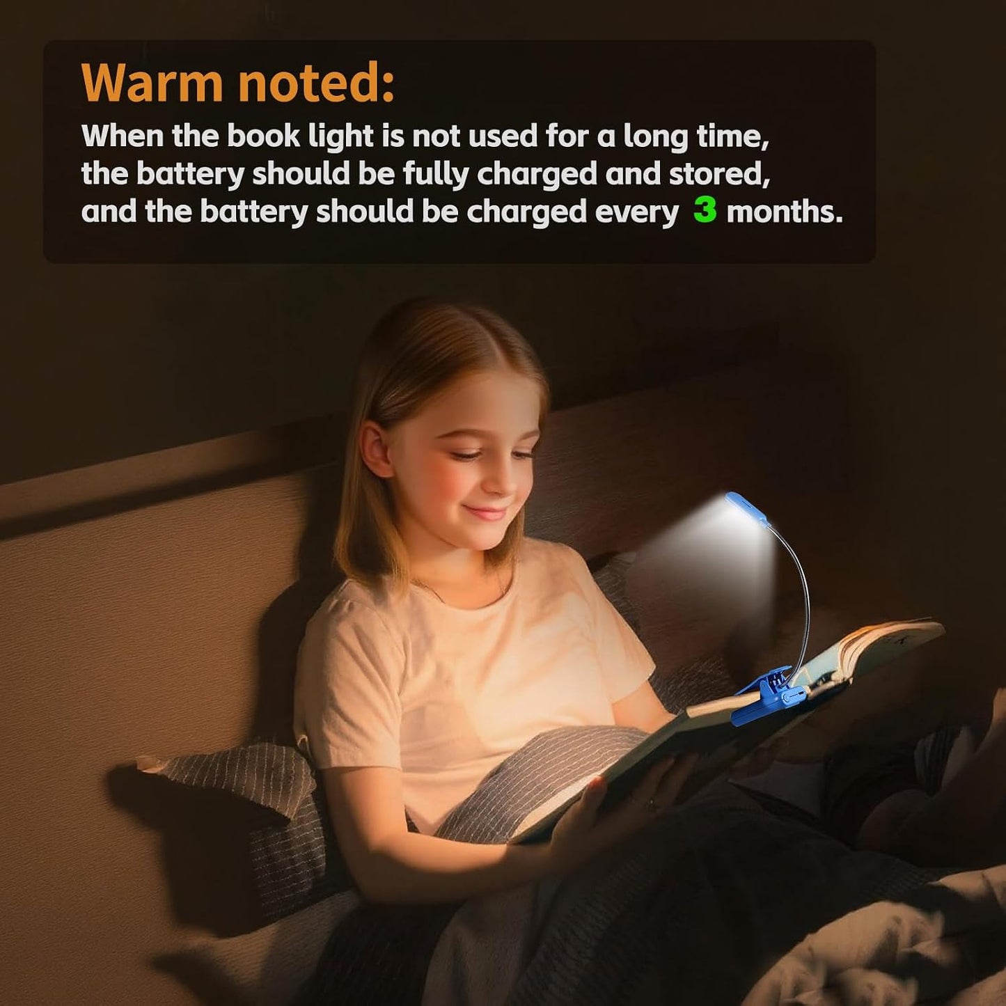 VAVOFO Clip On Book Light for Bed Kids, 7 LED Reading Light with 9-Level Warm Cool White Daylight, Eye Care Lamp with Power Indicator for Bookworms (Blue)