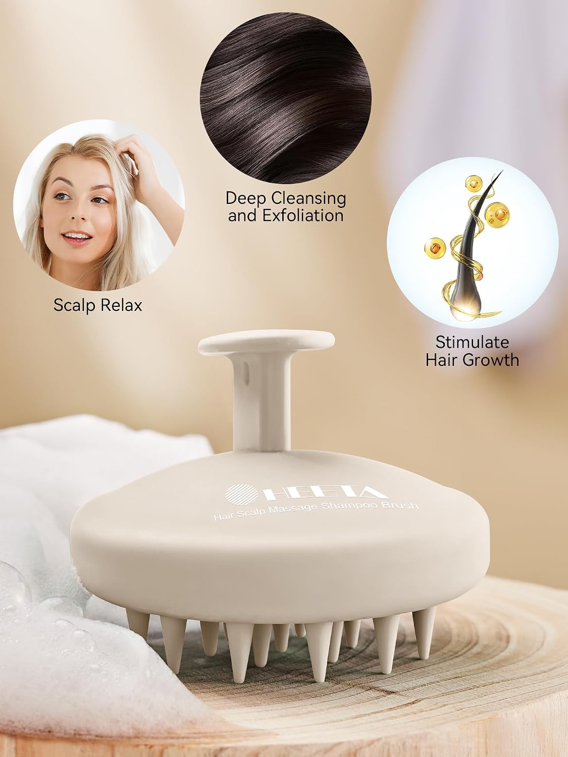 HEETA Scalp Massager Hair Growth, Scalp Scrubber with Soft Bristles, Integrated Silicone Design, Exfoliator for Dandruff Removal & Relaxation, Shampoo Brush Fit Wet Dry Hair Use, Black