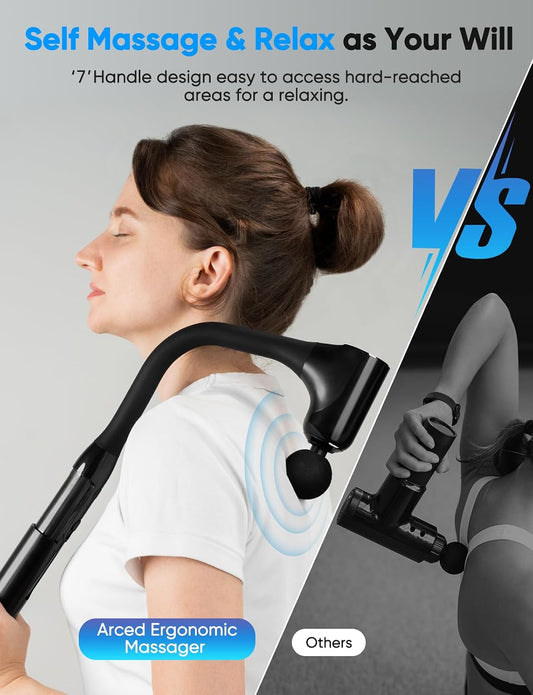 FVZ Massage Gun for Deep Tissue Back Massage with Extended Handle, Black