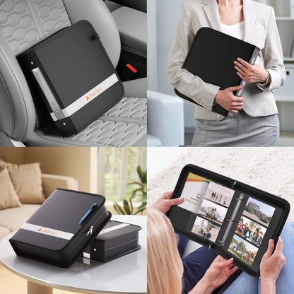 ENGPOW 3 Ring Binder,Fireproof 3 Inch D Ring Binder with Zipper,Holds 750 Sheets,Non-Stick,PVC-Free,Compatible with Clear Sheet Protectors,Portable School Office Home Safe Storage for Paper,Black