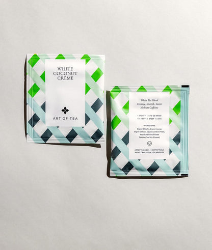 Art of Tea White Coconut Creme White Tea Bags, 50 Pyramid Sachets, Organic White Tea with Coconut & Vanilla Flavor, Low Caffeine Tropical Dessert Tea