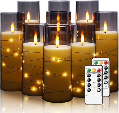 Nimiko Flickering Flameless LED Candles,Battery Operated Candles 24 Pcs with Embedded Star String,Acrylic LED Pillar Candles with Remote,Suitable for Home Decoration to Create an Atmosphere (White)