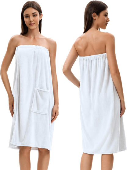 Towel Wrap For Women After Shower，Plush Bath Robe Female，Sauna Spa Wrap Around Towels With Pockets